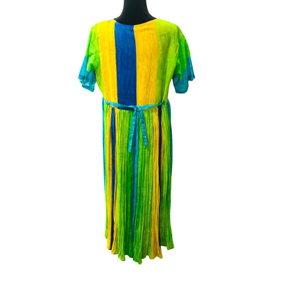 Colorful Naqui Button-Front Maxi Dress M 100% Cotton Boho Pleated Babydoll Artsy - Picture 2 of 8